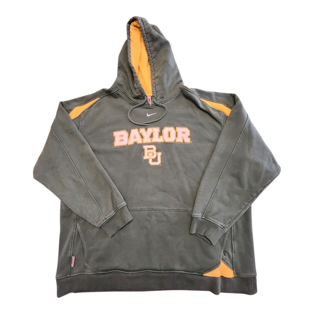 Nike Vintage Mens Green Baylor University Center Swoosh Hoodie Sweatshirt Sz XXL